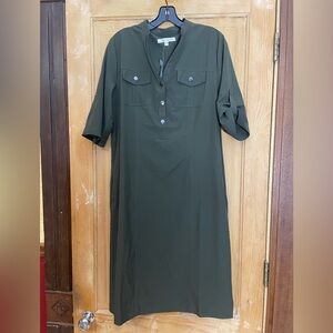 TravelSmith Olive Green Utility Shirt Dress